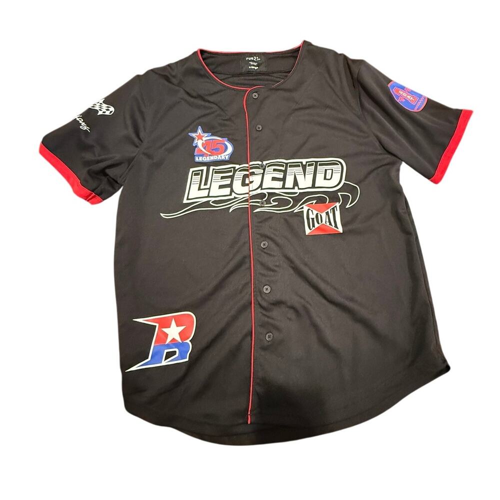 rue21 Men's Black Legend GOAT Racing Theme Baseball Button Up Jersey Size XL